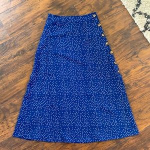 Shein blue and white polka dot skirt with slit